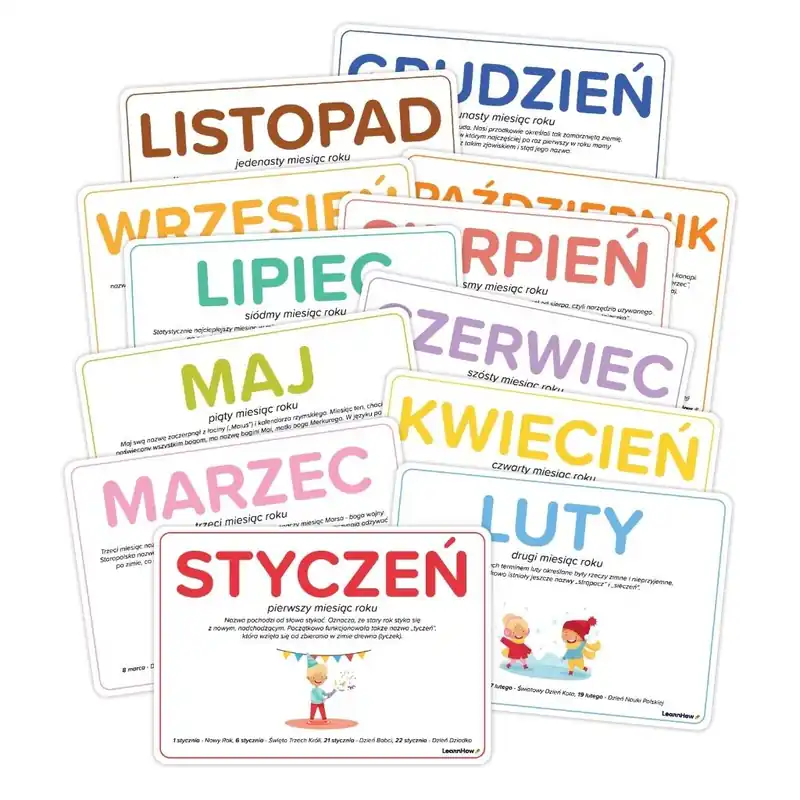 Plansze edukacyjne A5 - Miesiące 12 kart Dostępne od ręki